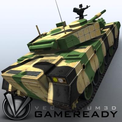3D Model of Game-ready model of modern Chinese main battle tank ZTZ96 (Type 96) with two RGB textures: 1024x1024 for tank and 1024x512 for track and wheels. - 3D Render 7